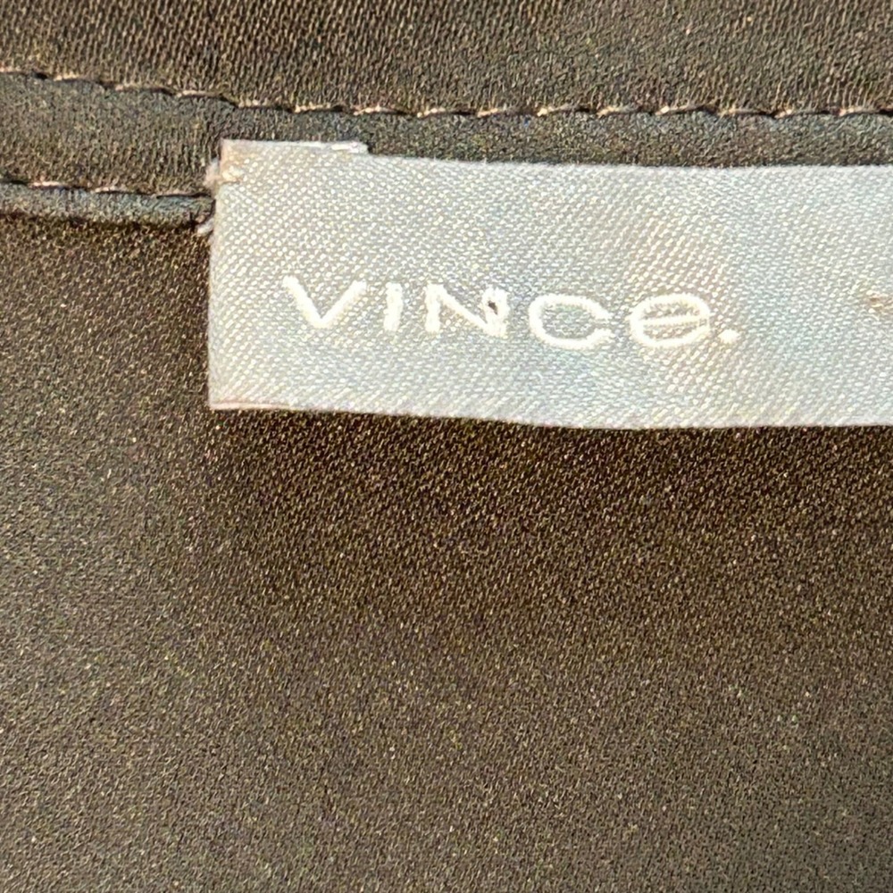 Vince Women Shirred Drape Pullover Blouse Olive Green Silk Satin Pleated Back L - Picture 8 of 14